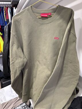 Supreme Olive Crewneck with Red Box Logo